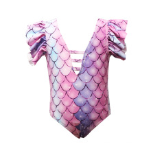 2021 summer new Wrinkle sleeve design lovely girl fish swimsuit shiny kids waterproof swimwear